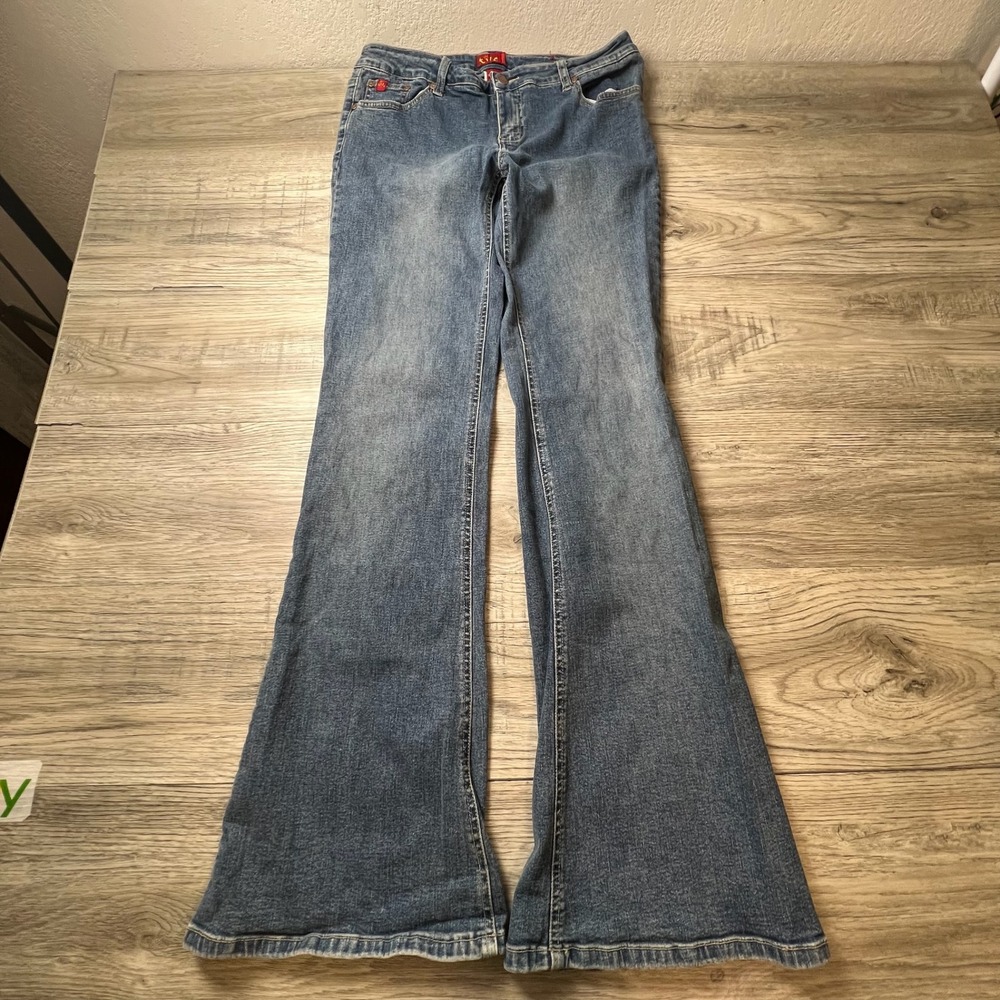 Tilt Flare Jeans Womens 9 Long Blue Stretch Denim Medium Wash Y2K Retro Boho